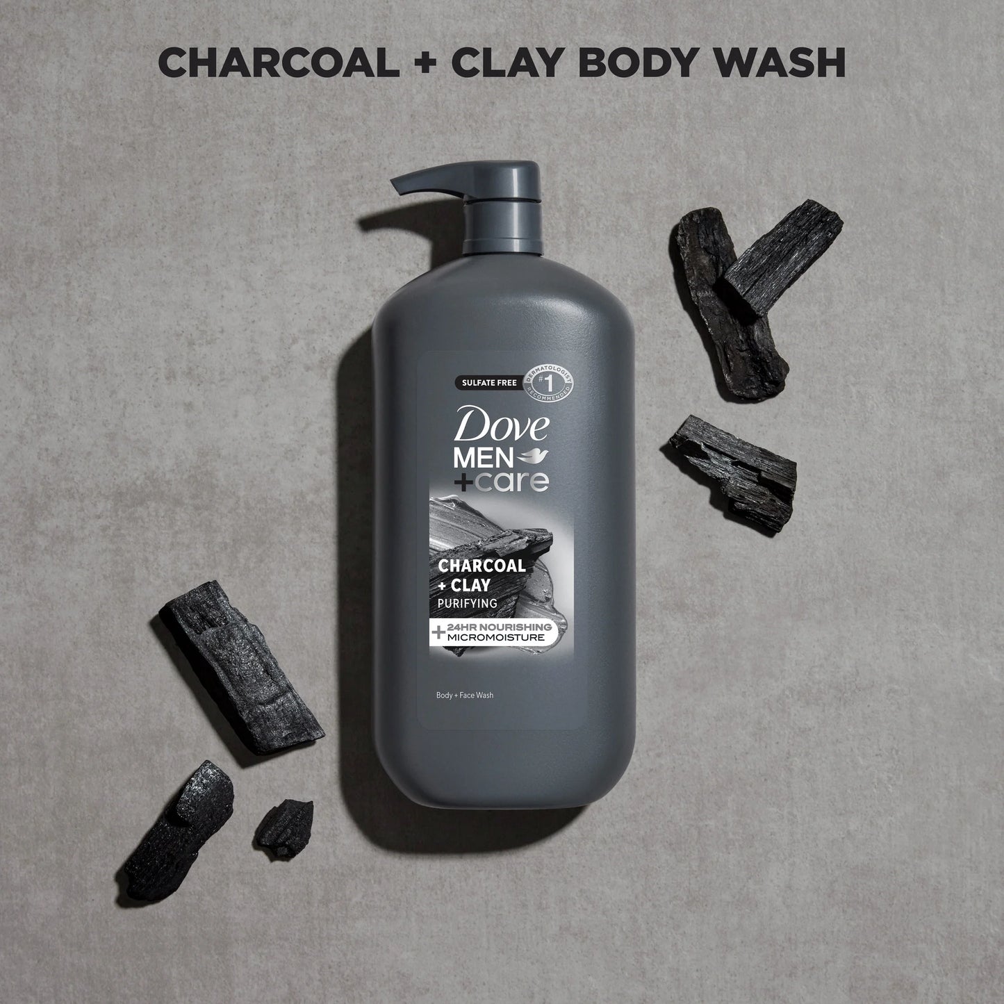 (4 Pack)  Purifying Hydrating Face & Body Wash for Men Charcoal & Clay, 30 Oz